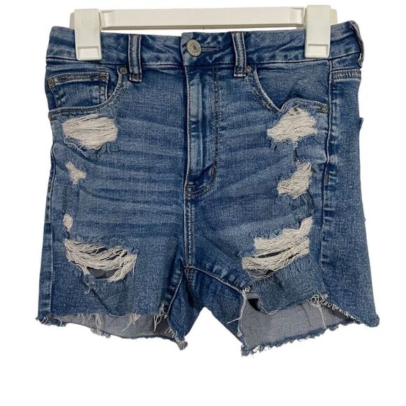 American Eagle Curvy High Waisted Distressed Jean Shorts - Picture 1 of 4